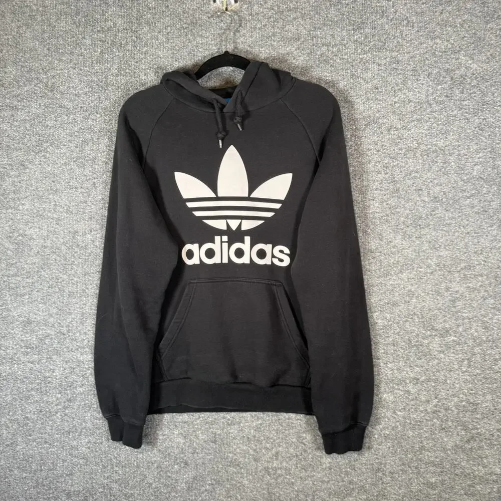 Adidas Sweater Mens Medium Black Sweatshirt Fleece Hoodie Logo Casual Athleisure